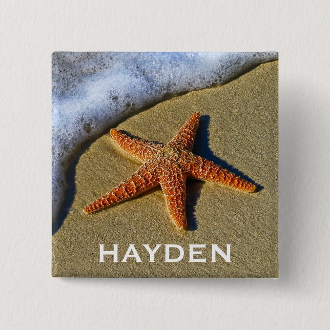 Single Starfish am Strand Personalisiert Button (Vorderseite)