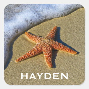 Single Starfish am Strand Personalisiert Quadratischer Aufkleber
