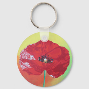 Single Steppe Mohn auf rot-grün und orange Hinterg Schlüsselanhänger