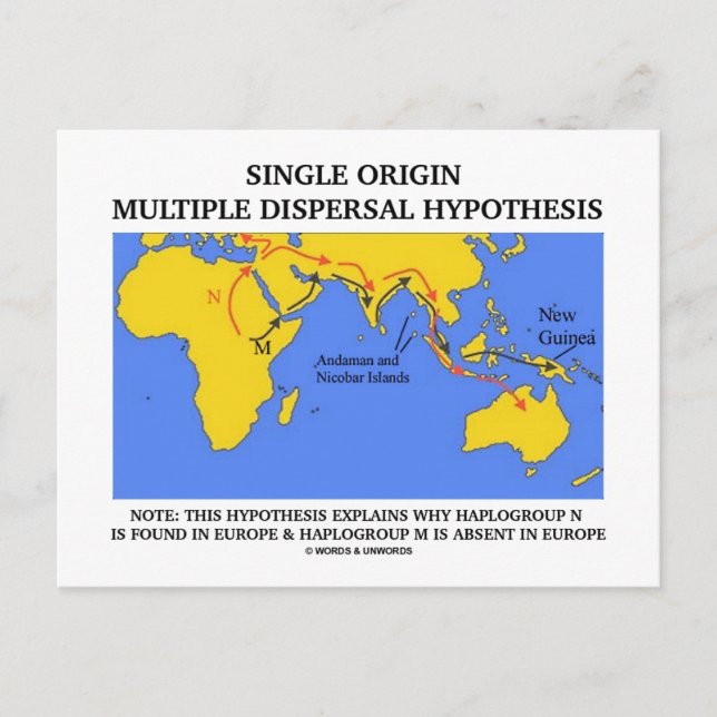 Single-Ursprung Multiple Dispersionshypothese Postkarte (Vorderseite)