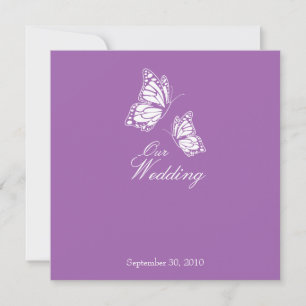 Single Violet Butterflies Wedding Announcement 2 Einladung