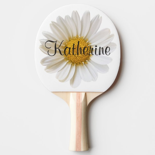 Single White Daisy Blume mit Individuelle Name Tischtennis Schläger (Vorderseite)