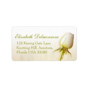Single White Rose Bud Hochzeitstitel Adressaufkleber