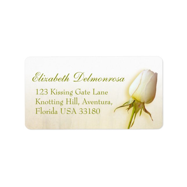 Single White Rose Bud Hochzeitstitel Adressaufkleber (Vorne)