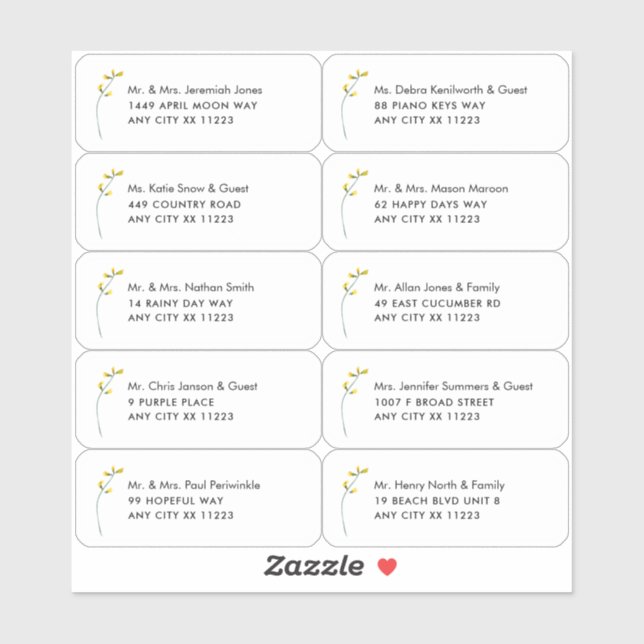Single Wildblume Name Wedding Guest Address Stick Aufkleber (Blatt)