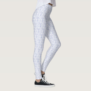 Singrün-Blau auf weißem Blumendiamant-Muster Leggings