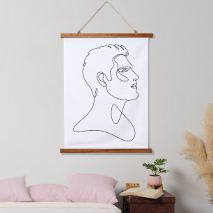 Singuläre Essenz – Minimalistische männliche Linie Wandteppich Mit Holzrahmen