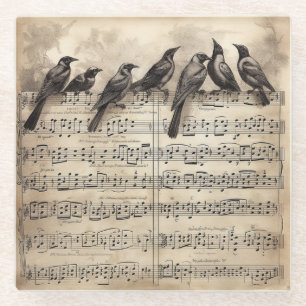 Singvögel auf einer musikalischen Komposition Glasuntersetzer