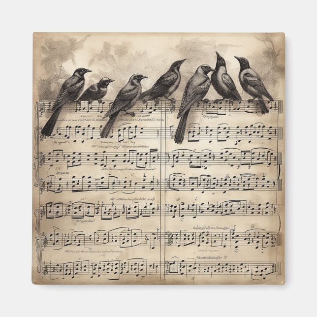 Singvögel auf einer musikalischen Komposition Magnet (Vorne)
