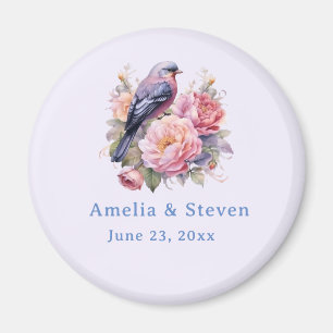 Singvogel auf rosa Pfingstrosen Hochzeitstermin Magnet