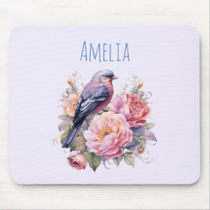 Singvogel auf rosa Pfingstrosen Mousepad
