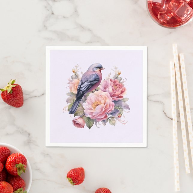 Singvogel auf rosa Pfingstrosen Serviette (Beispiel)