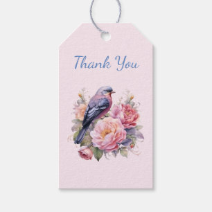 Singvogel auf rosa Pfingstrosen thront Danke Geschenkanhänger