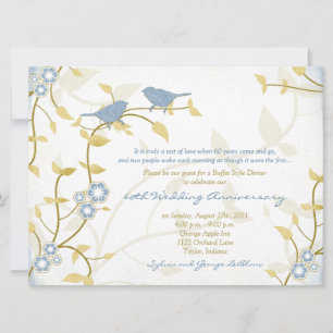 Singvögel Blau Gold Diamant Hochzeit Jubiläum Einladung