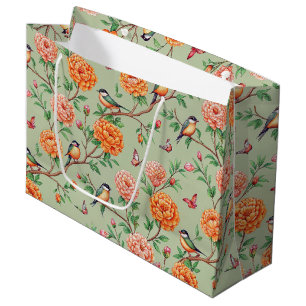 Singvogel-Blumen-Botanik - Orange Blüten Mint-Farb Große Geschenktüte