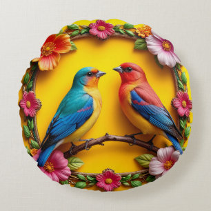 🐦 Singvögel Florale Natur-Dekoration 🌸✨ Rundes Kissen