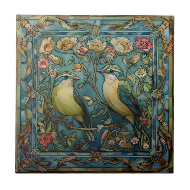 Singvögel in der Liebe Romantisches Jugendstil-Des Fliese (Vorderseite)