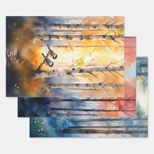 Singvögel in der Waldlandschaft Kunst Geschenkpapier Set