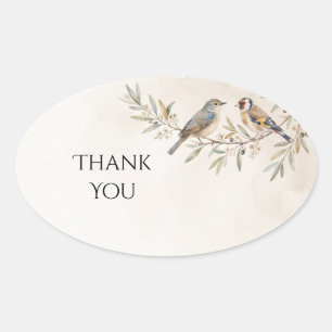 Singvogel-Olivenzweig-Hochzeit-Dankeschön Ovaler Aufkleber