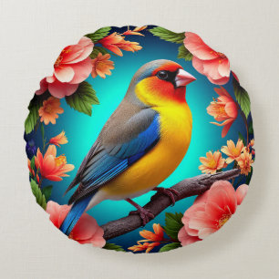 🌸 Singvogel Rosa Blüten Geschenk Rundes Kissen