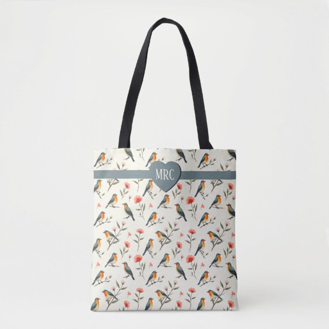 Singvögel und Blumen Tasche (Vorderseite)