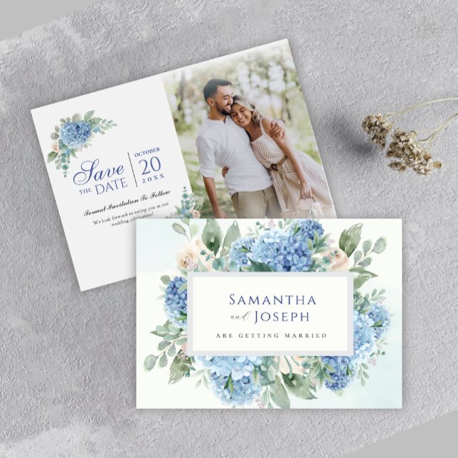 SINI Blue Hydrangea Save the Date mit Fotokarte (Von Creator hochgeladen)