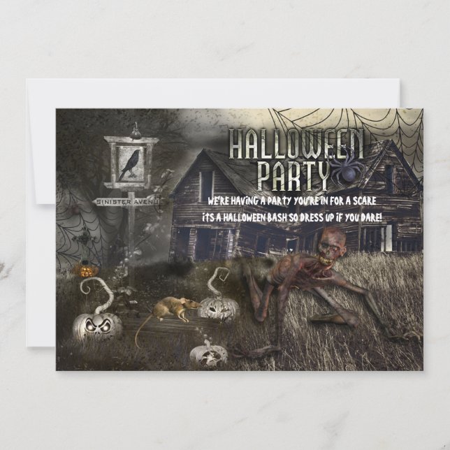 Sinister Avenue Beängstigendes Halloween-Party Ein Einladung (Vorderseite)