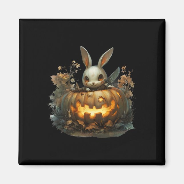 Sinister Bunny Mayhem Creepy Halloween Bunny Pumpk Magnet (Vorne)