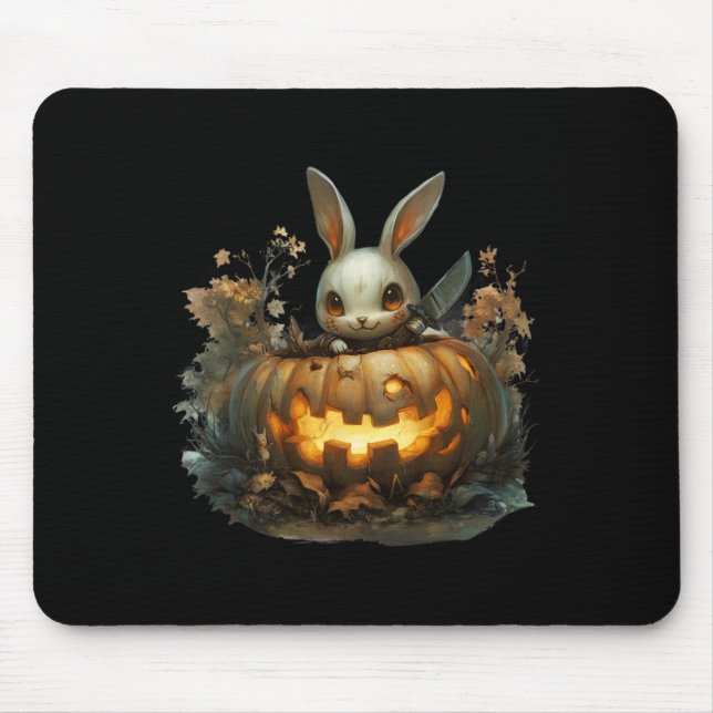 Sinister Bunny Mayhem Creepy Halloween Bunny Pumpk Mousepad (Vorne)