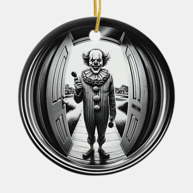 Sinister Clown an deiner Tür | Fisheye Keramik Ornament (Vorne)