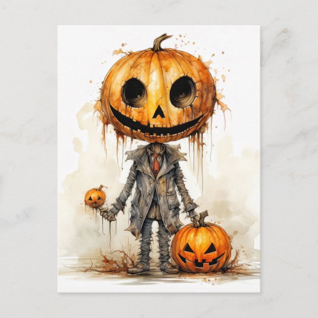 Sinister Gothic Halloween Pumpkin Man Postkarte (Vorderseite)