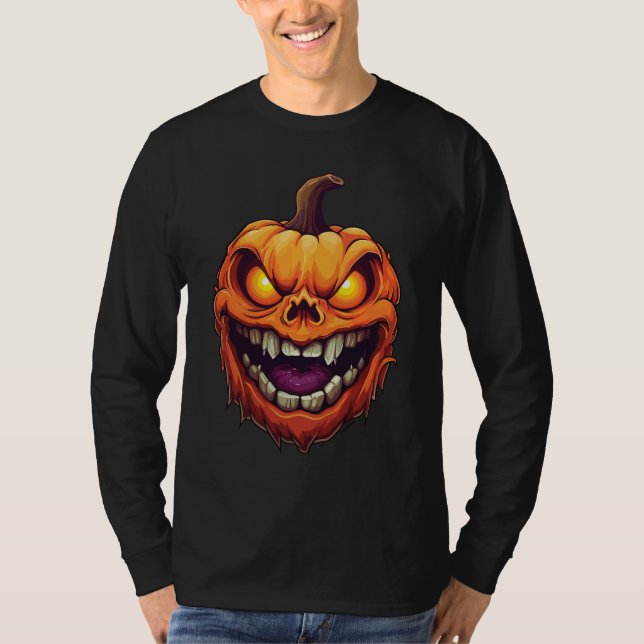 Sinister Grinning Pumpkin Head T-Shirt (Vorderseite)