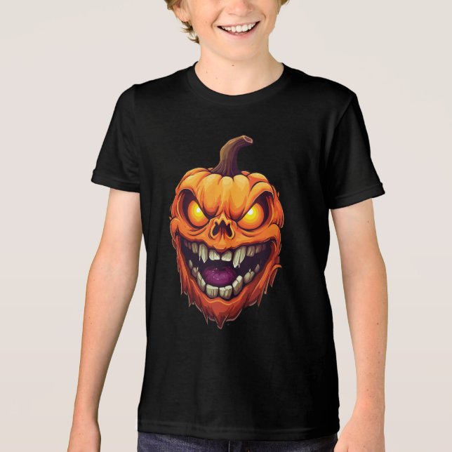 Sinister Grinning Pumpkin Head Tri-Blend Shirt (Vorderseite)