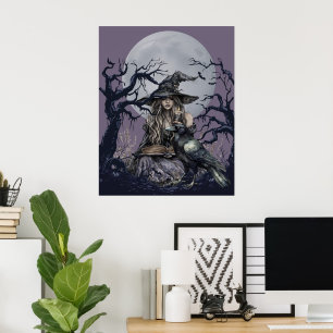 Sinister Hexe Casting a Zauber in einem dunklen Wa Poster