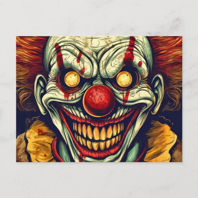 Sinister Karneval Clown Illustration Art Postkarte (Vorderseite)