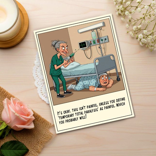 Sinister Nurse Hunts Patient Under Bed Get Well Postkarte (Von Creator hochgeladen)
