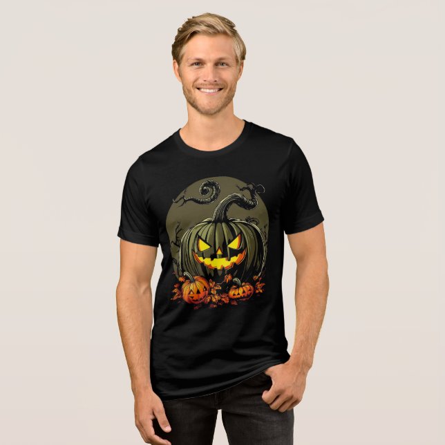 Sinister Pumpkin Trio Halloween Artwork Tri-Blend Shirt (Vorderseite voll)