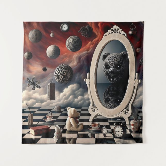 Sinister Reflektion des Teddy-Bären Wandteppich (Vorderseite)