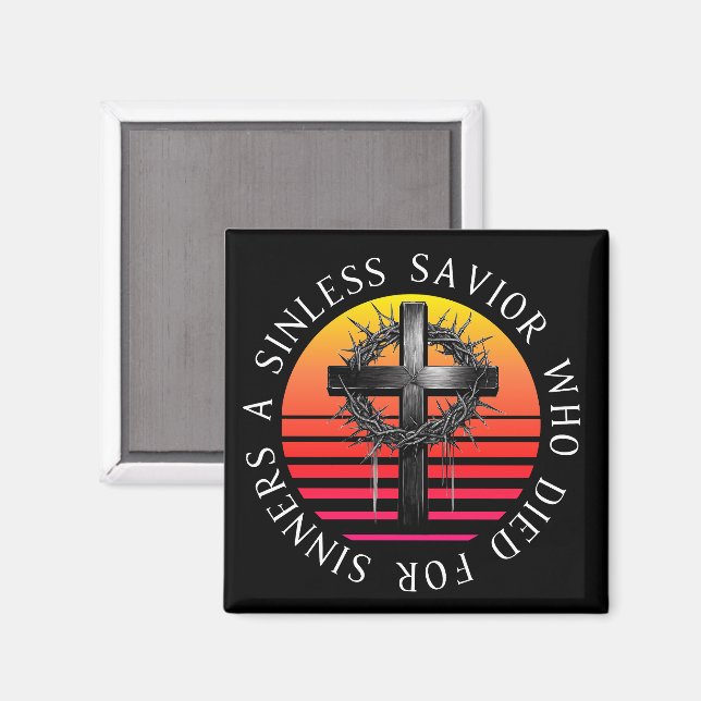 Sinless Savior, Christliches Kreuz Magnet (Vorderseite/Rückseite)