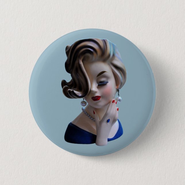 Sinnliche Dame Diva mit Manicure Head Vase Button (Vorderseite)