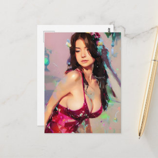 Sinnliche Frau mit dunkelrosa Kleid Postkarte
