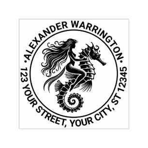 Sinnliche Mermaid Riding Seepferd Name Rücksendead Permastempel