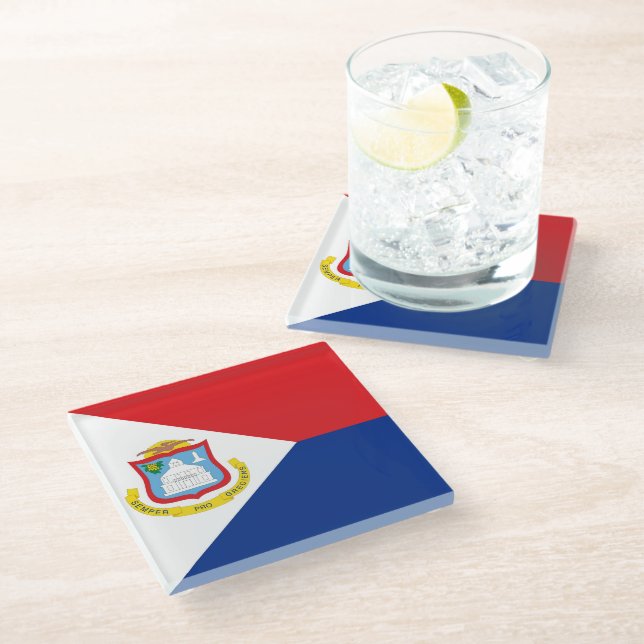 Sint Maarten Flagge Glasuntersetzer (Schrägansicht)