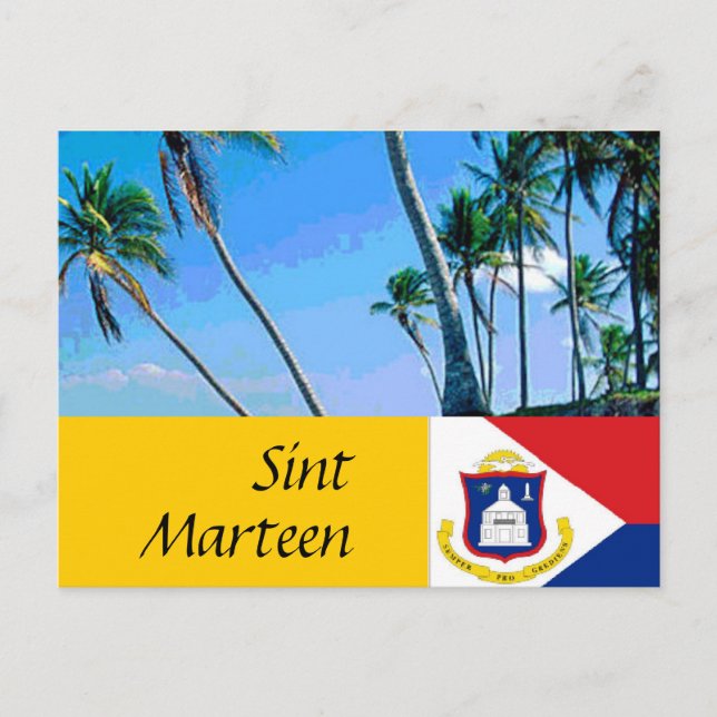 Sint Marteen St Martin Flagge und Palmen Postkarte (Vorderseite)