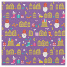 Sinterklaas met huisjes en kadootjes op paars