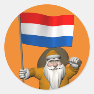 Sinterklaas mit Fahne der Niederlande Runder Aufkleber