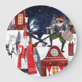 Sinterklaas Night Village Dutch Holiday Wall Clock Große Wanduhr