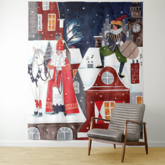 Sinterklaas Night Village Dutch Holiday Wall Wandteppich