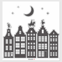 Sinterklaas Sur Le Canal Maisons Stickers Fenêtre