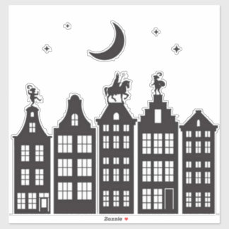 Sinterklaas Sur Le Canal Maisons Stickers Fenêtre